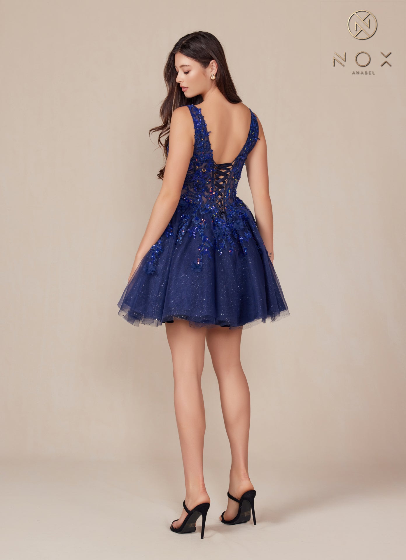 Nox Anabel H846 Size 6, 14 Lilac Short Shimmer Lace Homecoming Dress Sequin Corset Cocktail Gown