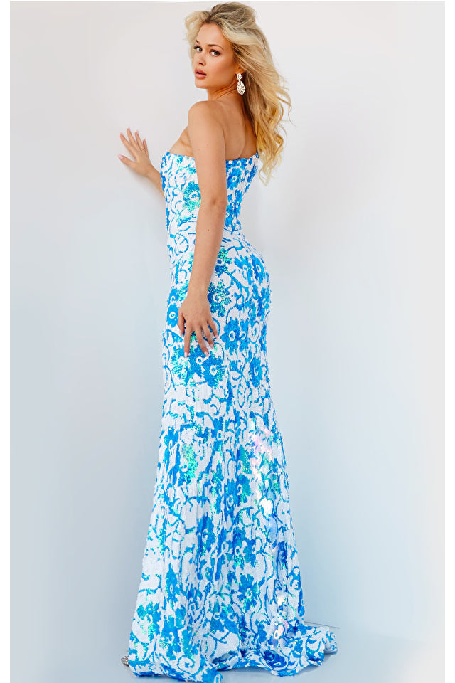 Jovani 08256 Long One Shoulder Sequin Floral Design Prom Pageant Gown. Jovani 08256 one-shoulder sequin prom dress is perfect for those who want to make a statement on their big night. The dress features a fitted silhouette that hugs the body in all the right places. The sequin fabric adds a touch of sparkle and shine, ensuring you'll turn heads as soon as you enter the room. The one-shoulder design adds a touch of elegance to the overall look, making it perfect for a prom or any formal event!