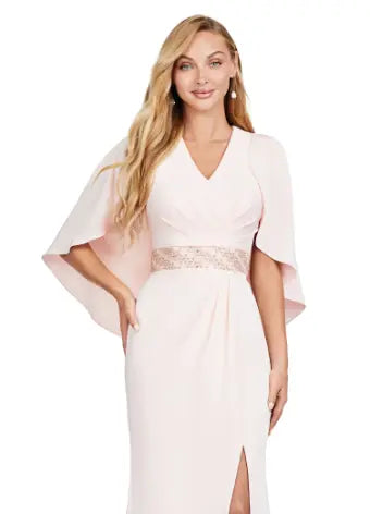 Discover elegance and sophistication with the Ashley Lauren 11416 Long Prom Dress. Made from crepe fabric and adorned with a beaded belt, this dress boasts a sleek and modern look. With an overlay and slit, it is perfect for formal occasions or pageants. Stand out in style and confidence. Dazzle all night in this elegant evening gown. The ruched V-Neck bustier is adorned with a beaded belt and a modern overlay. The wrap skirt is complete with a left leg slit.