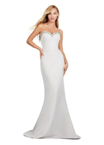 Combining elegance and modern style, the Ashley Lauren 11424 Long Prom Dress is perfect for any formal event. The fitted strapless design flatters your figure, while the oversized off-shoulder bow adds a touch of sophistication. With its stunning overlay and sleek silhouette, this dress will make you stand out in any pageant or evening occasion. Dazzle the crowd with this stunning strapless evening gown. The look is complete with a separate halter style overlay adding elegance to the look.