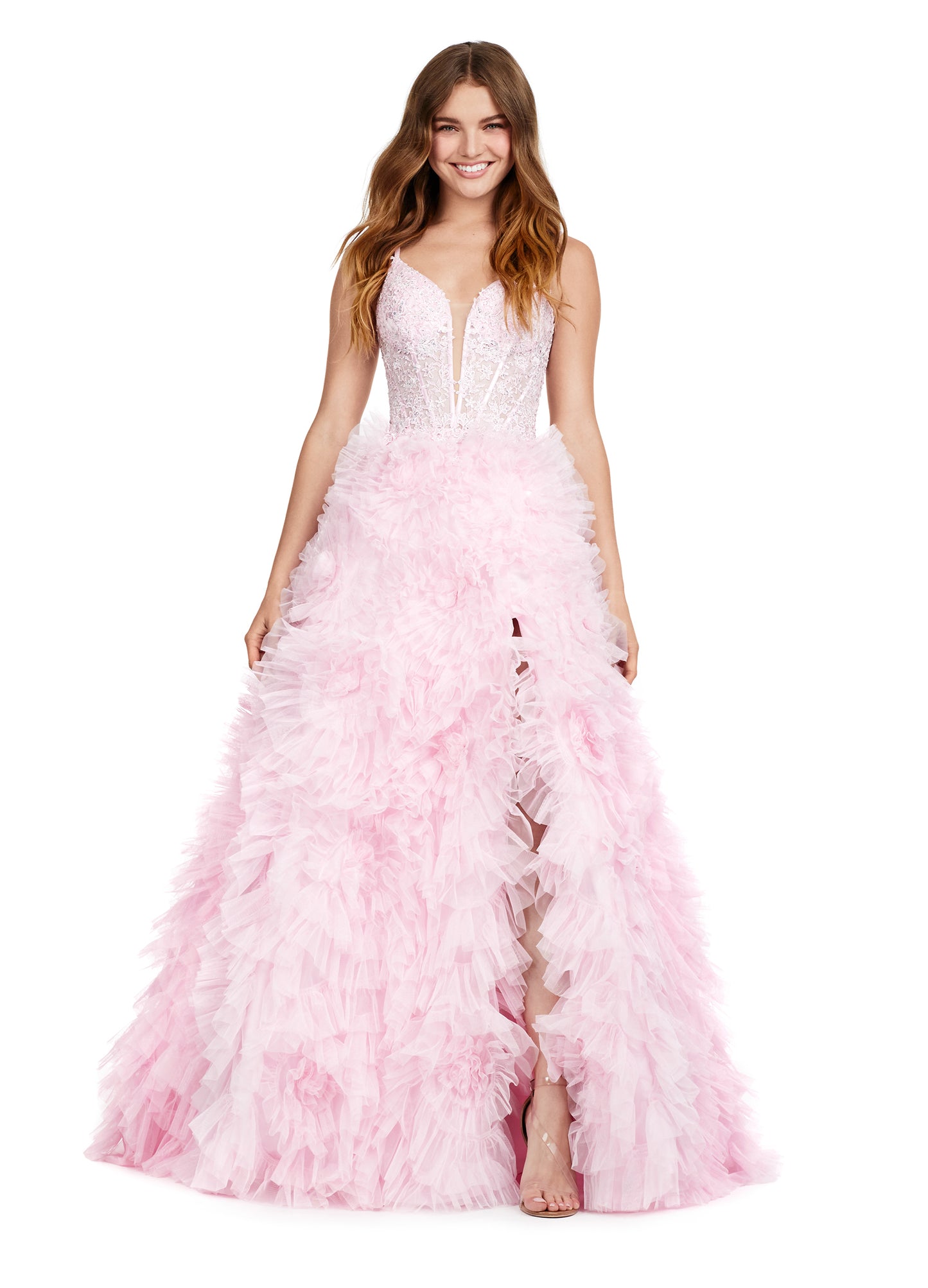 Go all out in this stunning Ashley Lauren 11446 Long Prom Dress. With a flattering spaghetti strap V-neck design and a dramatic tulle ruffled skirt, this gown will make you stand out at any formal occasion. Perfect for proms, pageants, and more. Feel confident and elegant in this beautiful dress. Looking for a dress that will WOW? Look no further! This luscious gown has a full tulle ruffled skirt and a deep V-neck. You're sure to stand out in this!