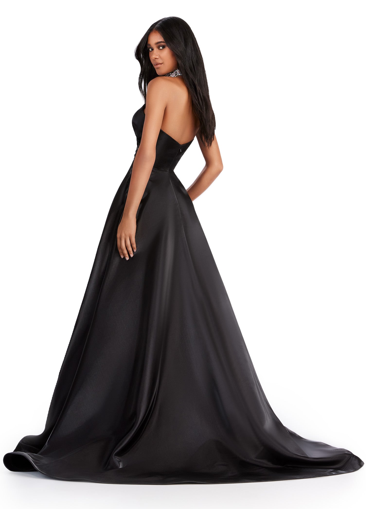 Elevate your eveningwear with the Ashley Lauren 11473 Long Prom Dress. Crafted from luxurious satin, this strapless ball gown features a beaded choker neckline for a touch of glamour. Perfect for formal events and pageants, this dress will make you feel like a true princess. Be the belle of the ball in this fabulous A-Line ball gown. This strapless satin dress features a sweetheart neckline and a fully beaded choker to match.