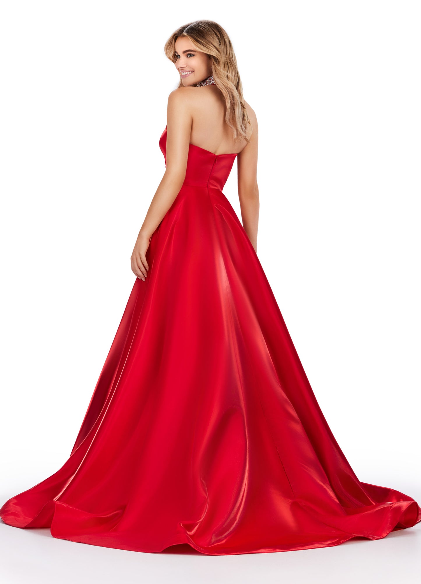 Elevate your eveningwear with the Ashley Lauren 11473 Long Prom Dress. Crafted from luxurious satin, this strapless ball gown features a beaded choker neckline for a touch of glamour. Perfect for formal events and pageants, this dress will make you feel like a true princess. Be the belle of the ball in this fabulous A-Line ball gown. This strapless satin dress features a sweetheart neckline and a fully beaded choker to match.