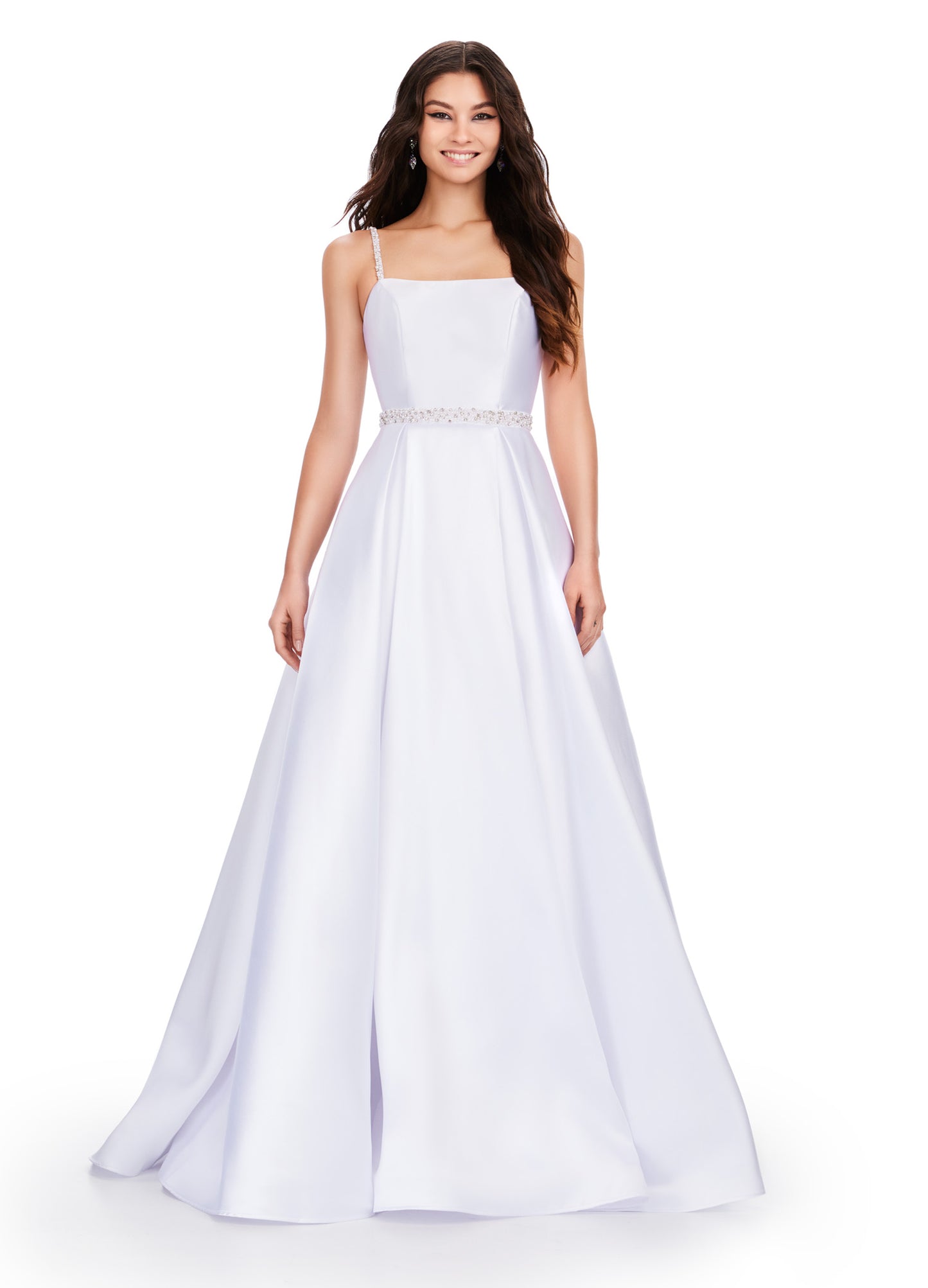 Be the belle of the ball in the Ashley Lauren 11540 Long Prom Dress. This elegant spaghetti strap mikado ball gown features beaded straps and a flattering belt, perfect for your next formal event or pageant. Expertly designed for a stunning and sophisticated look. Dare to be remembered in this one shoulder gown with elegant draping. The fitted skirt is complete with a side skirt that is sure to turn heads. The unique lace up back is sure to provide an exceptional fit.