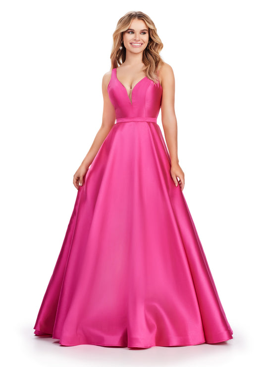 Elevate any event with the Ashley Lauren 11541 Long Prom Dress. The V-neck Mikado gown features a sweeping train for a formal and pageant-ready look. Turn heads with this elegant and expertly crafted gown. A classic! This v neck Mikado ball gown features a gorgeous sweep train and a waist detail.