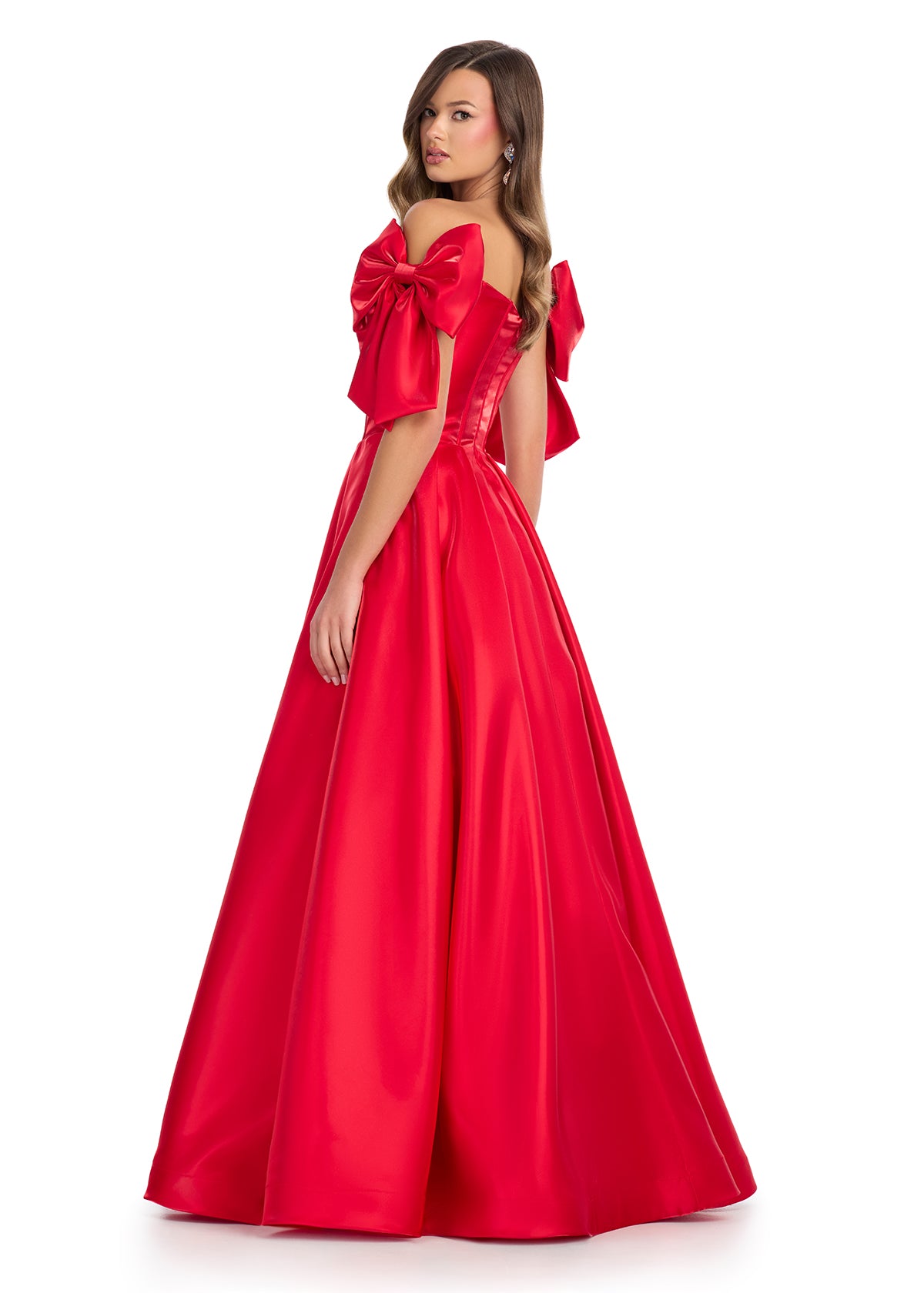 Elevate your pageant style with the Ashley Lauren 11871 long dress. This stunning gown features an off-the-shoulder neckline, a flattering corset bodice, and a chic A-line silhouette with pockets. The elegant long bow adds a touch of sophistication. Perfect for making a statement on stage.

Sizes: 00-18