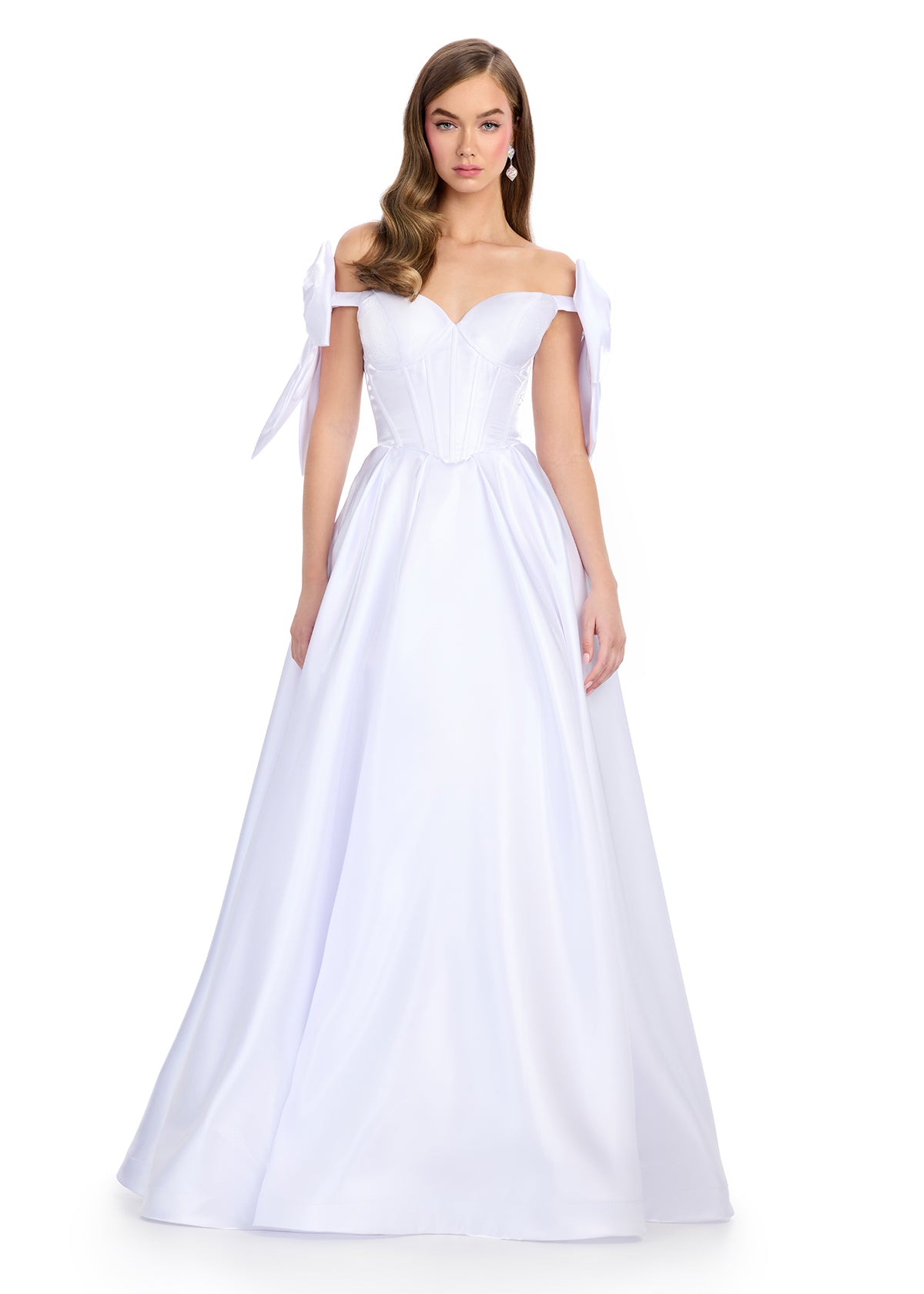 Elevate your pageant style with the Ashley Lauren 11871 long dress. This stunning gown features an off-the-shoulder neckline, a flattering corset bodice, and a chic A-line silhouette with pockets. The elegant long bow adds a touch of sophistication. Perfect for making a statement on stage.

Sizes: 00-18