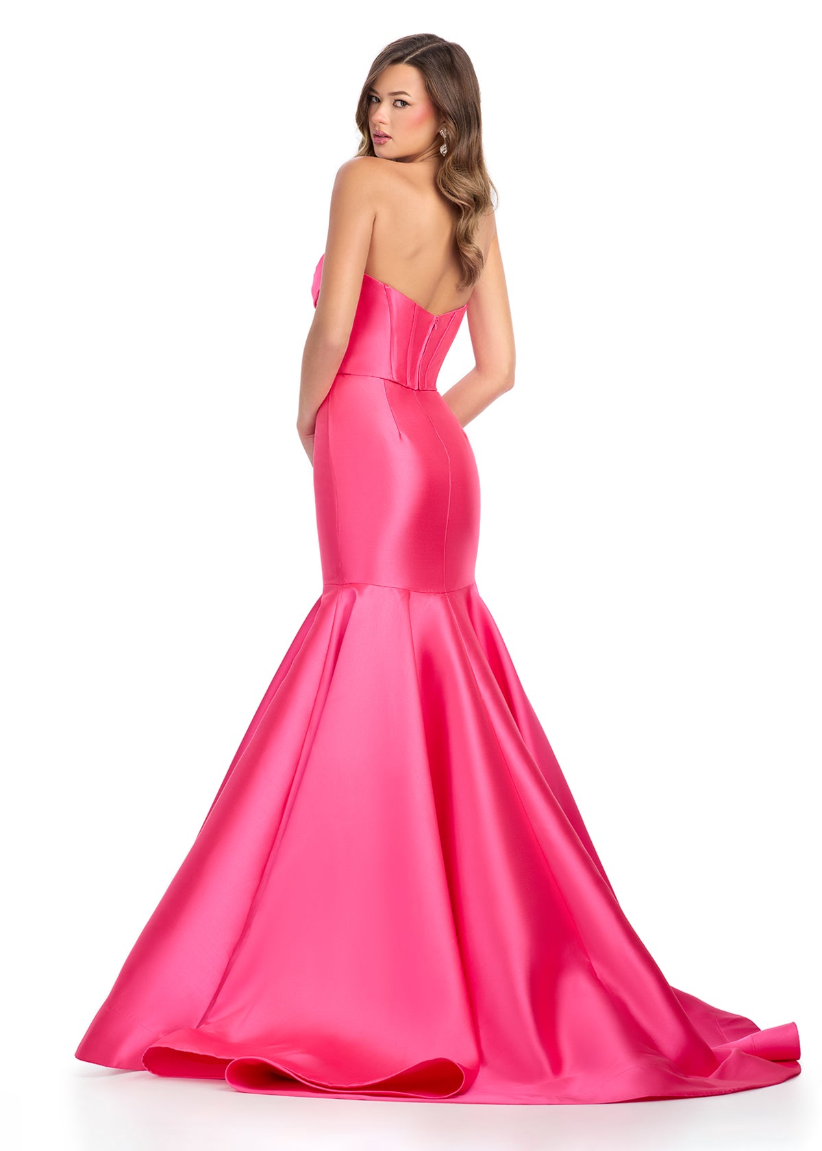 Step into elegance with the Ashley Lauren 11908 Mikado Mermaid Corset Prom Dress. This two piece formal pageant gown features a stunning cowl neck and a mermaid silhouette that accentuates your figure. Made with luxurious Mikado fabric, this dress is perfect for a glamorous and sophisticated look. This two-piece gown is an ASHLEYlauren favorite. The corset bustier and mermaid mikado skirt are the perfect combination. The look is complete with a sweep train.