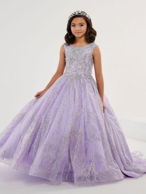 The Tiffany Princess 13575 Pageant Dress is the epitome of elegance. Featuring a high neck and crystal embellishments, this A-line gown exudes sophistication and grace. Made with sparkling glitter and quality materials, it will make any young girl feel like royalty. Perfect for pageants or any formal event.&nbsp;