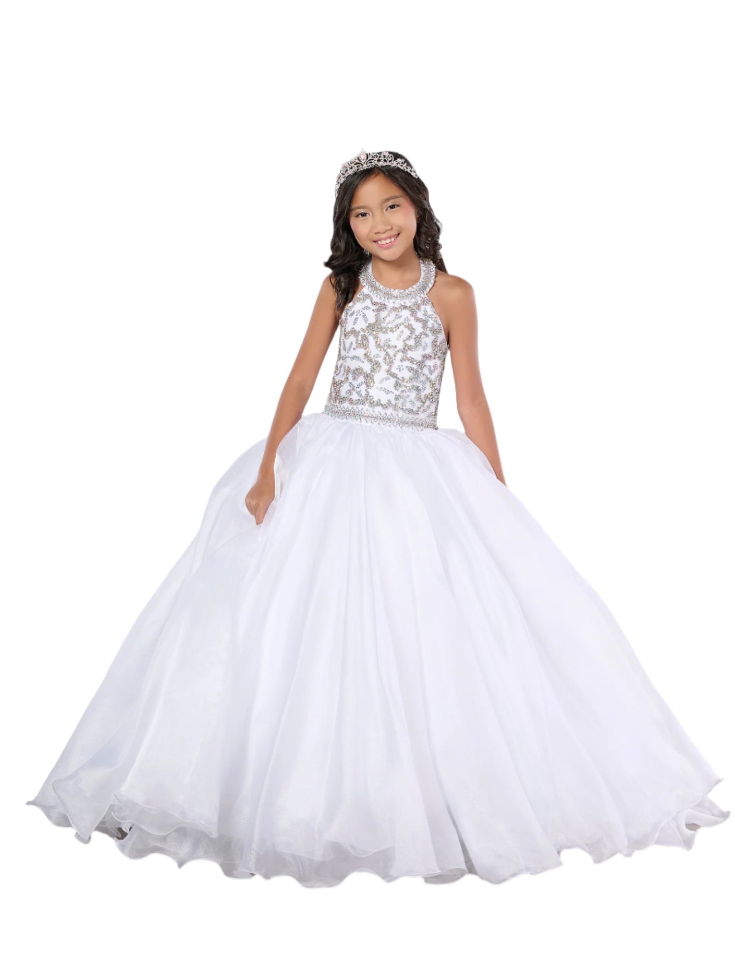 Indulge in luxury with our Tiffany Princess 13786 Girls Pageant Dress. The crystal bodice adds an element of elegance, while the A-line design and high neck form a graceful silhouette. Perfect for a formal event, this dress will make your little girl feel like royalty.