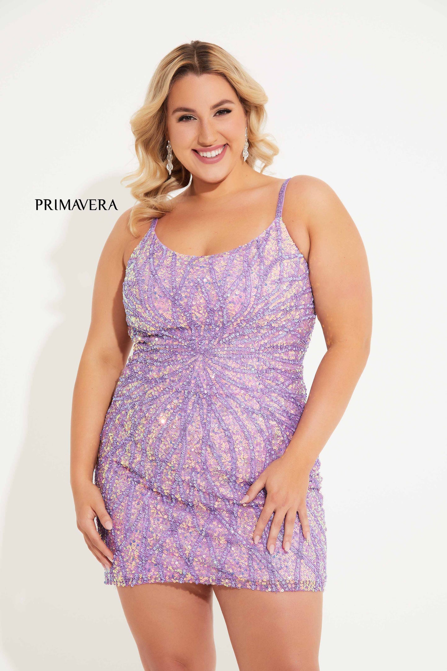 Get ready to shine in the Primavera Couture 14061 Cocktail Dress. With a flattering scoop neckline and eye-catching starburst sequin pattern, this dress is perfect for any special occasion. Designed for curvy figures, it'll hug your curves in all the right places. Stand out and make a statement in this stunning dress.