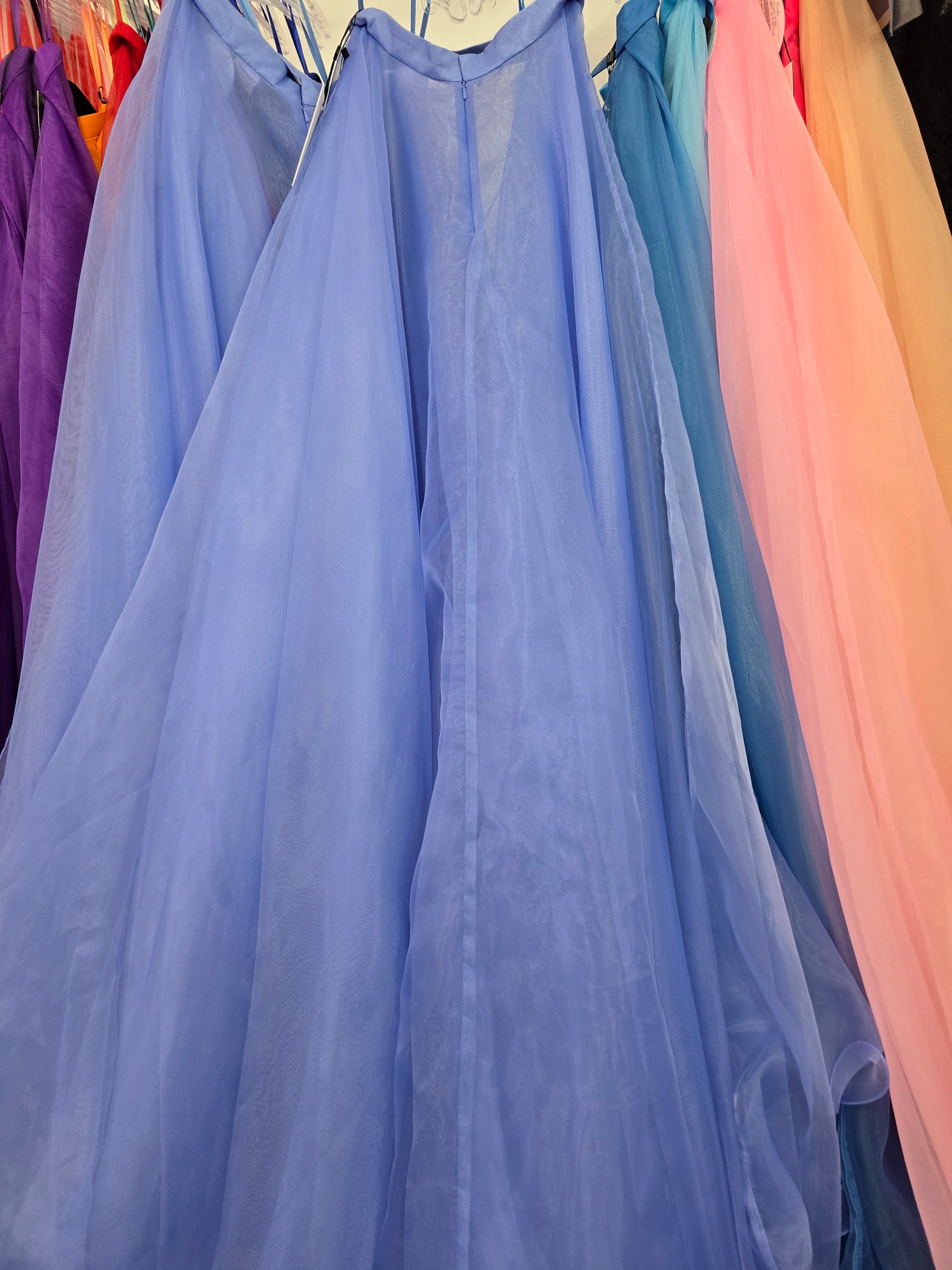 Ashley Lauren 1740 Size 2,6,12 Periwinkle Long Organza Pageant Overskirt Wire Hem Layered Train Detachable