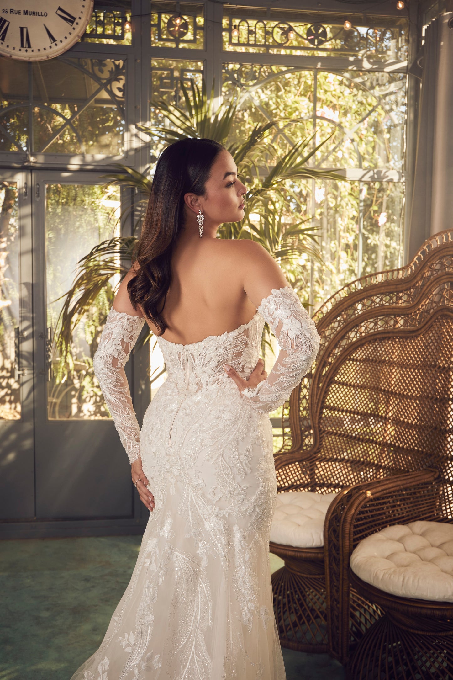 Indulge in luxury and grace with the Casablanca 2477 beaded mermaid wedding dress. The stunning long sleeve, strapless design is embellished with intricate beading, adding a touch of glamour to your special day. The fitted silhouette and elegant train will enhance your natural curves and leave you feeling like a true goddess. Artful and intricate, Style 2477 Delaney by Casablanca Bridal embodies storybook romance. Delicate lace, sequins, and beading sculpt the sweetheart neckline of this strapless fit and f