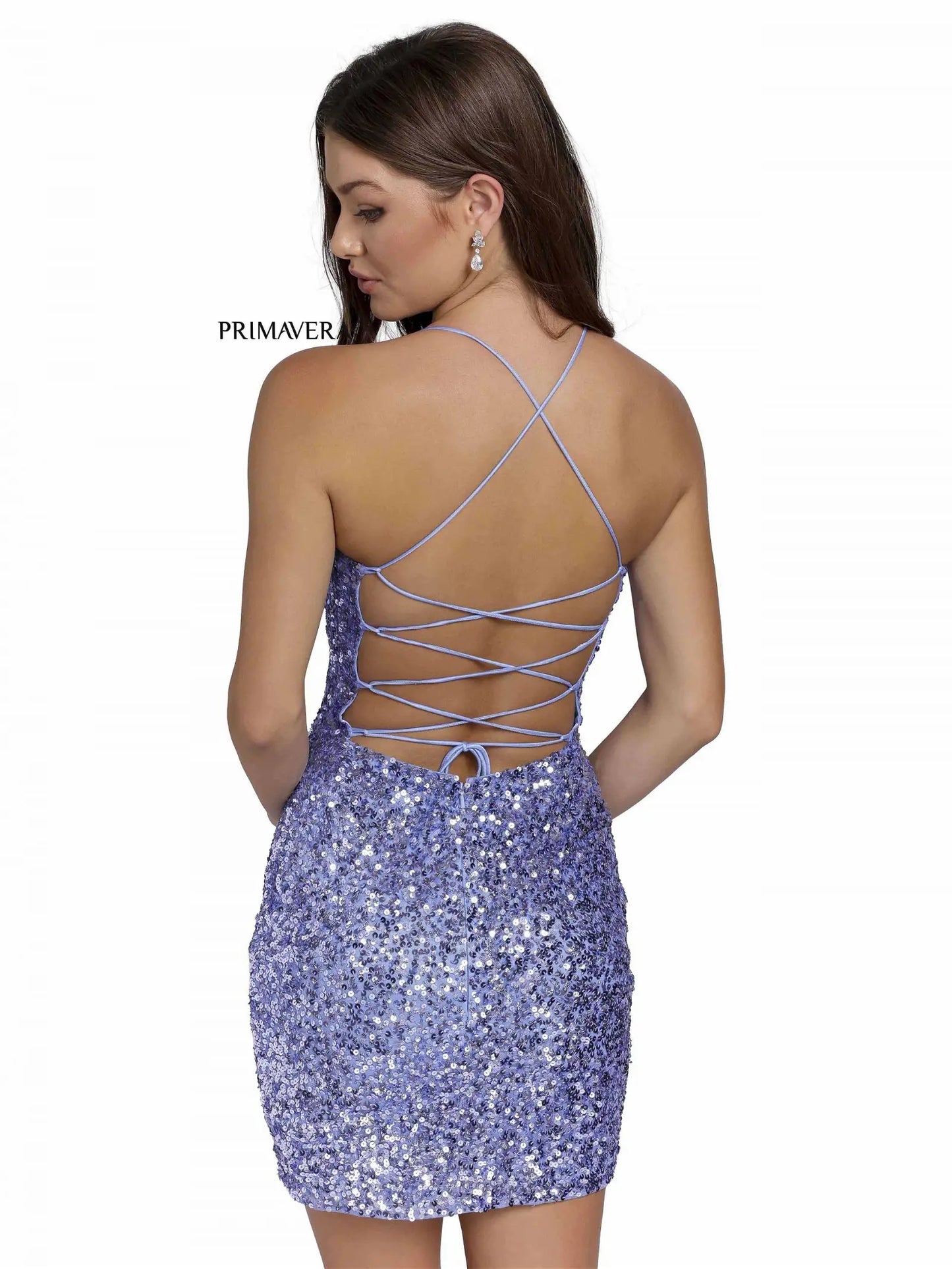 Primavera Couture 3351 Cocktail Dress Short Fitted Sequin Backless Homecoming Dress