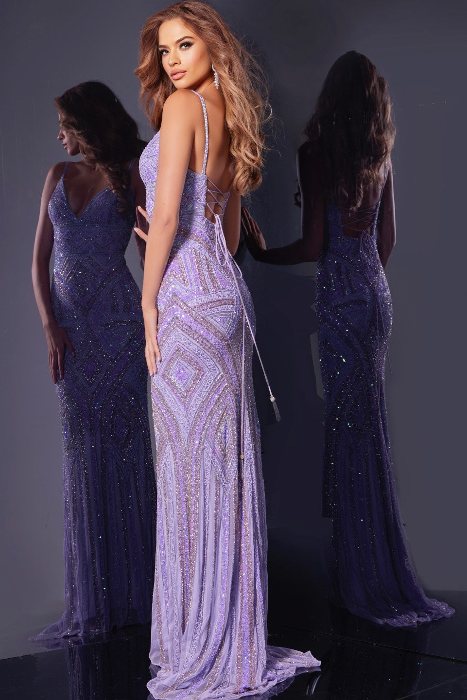 Dazzle in the Jovani 38848 Long Beaded Sequin Prom Dress. The corset bodice and V-neckline give a flattering fit while the Beading &amp; sequins details add a touch of glamour. Fringe beaded corset tassels. Perfect for prom, pageants, or any formal occasion.