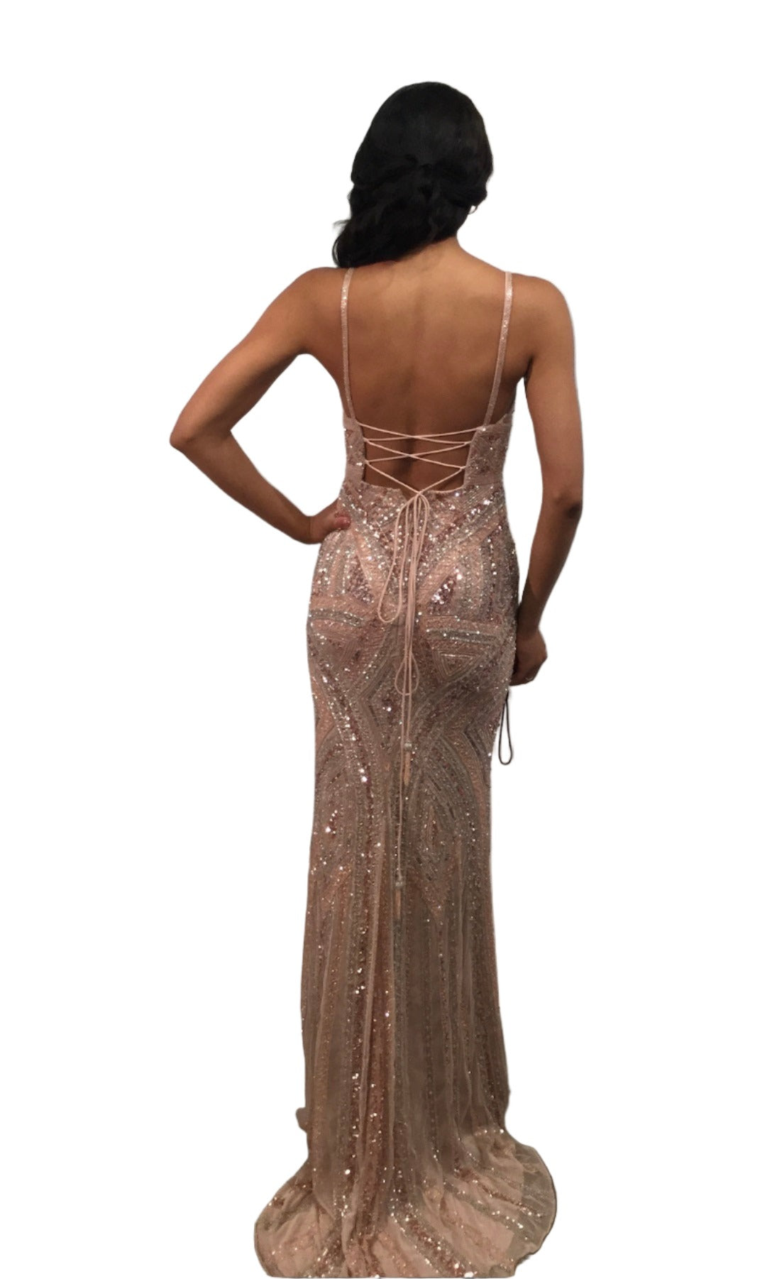 Dazzle in the Jovani 38848 Long Beaded Sequin Prom Dress. The corset bodice and V-neckline give a flattering fit while the Beading &amp; sequins details add a touch of glamour. Fringe beaded corset tassels. Perfect for prom, pageants, or any formal occasion.  Sizes: 00-24  Colors: Blush/Silver, Lilac/Silver