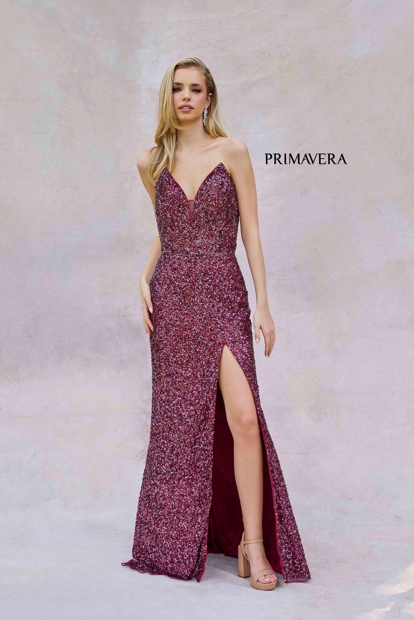 Primavera Couture 4192 Size 2,4,6 Candy Pink Sequin Strapless Prom Dress Peak Point Pageant Gown Slit Formal