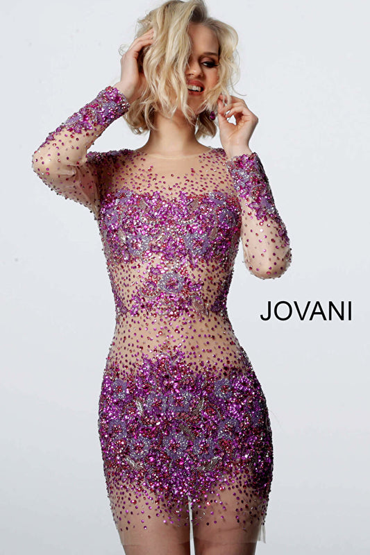 Jovani's 47598 Sheer Beaded Dress is perfect for any special event. Featuring a sheer beaded design, long sleeves, and a short fit, this dress exudes elegance and sophistication. Expertly crafted from high-quality materials, this design will ensure you look and feel your best.