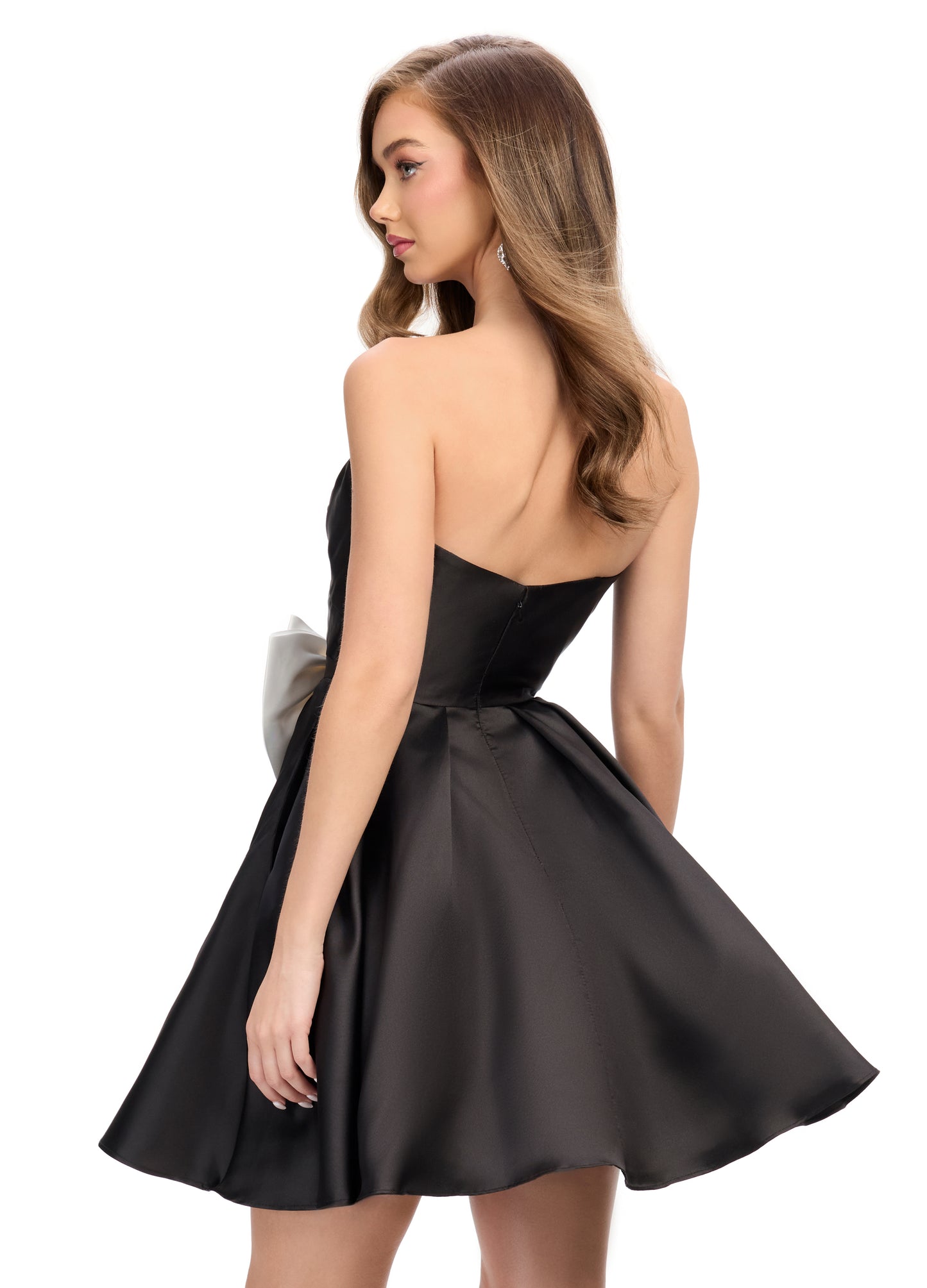 Ashley Lauren 4783 Sweetheart Neckline Cocktail Dress Ruched Bodice Mikado A Line Skirt Bow Hip