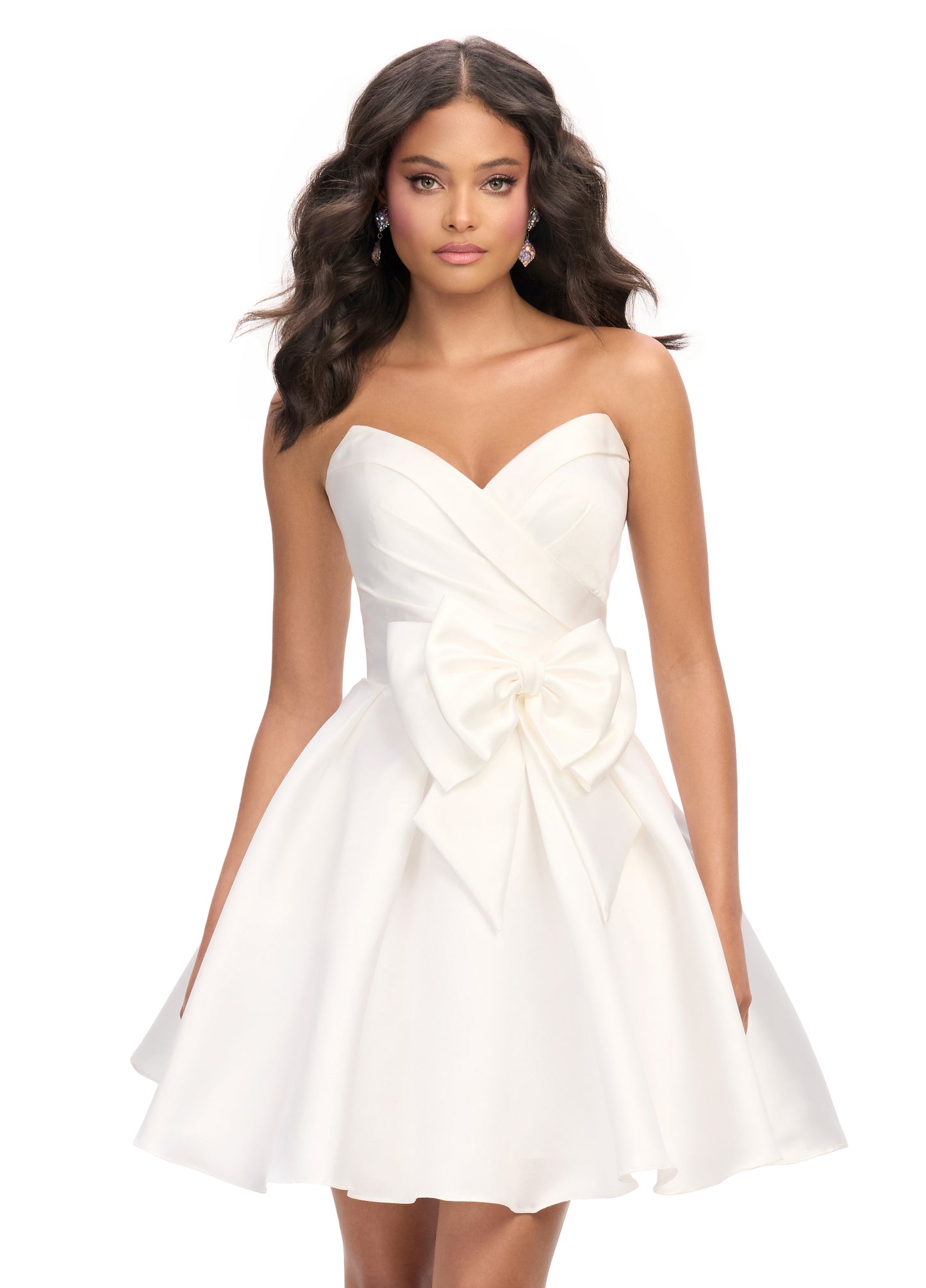 Ashley Lauren 4783 Sweetheart Neckline Cocktail Dress Ruched Bodice Mikado A Line Skirt Bow Hip