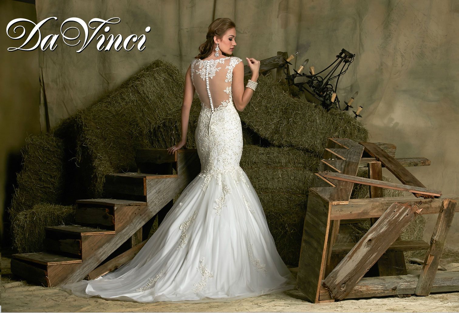 Davinci Bridal 50330 Lace & Tulle Mermaid Wedding Dress features a Fitted Beaded Lace Bodice with Sweetheart Neckline & Tapered Beaded Lace Straps. Low Scoop Back is Sheer Tulle with Lace Applique & Covered Buttons. Gathered Tulle Mermaid Skirt with Lace Applique Flares from the Knee into a Chapel Train. Trumpet skirt with train. Wedding dress - Bridal Gown - Immediate Delivery on In Stock Gowns! Fabric: Lace, Tulle, Neckline: Straps, Sweetheart, Silhouette: Fit And Flare, Mermaid, Sheath, Details: Beading,