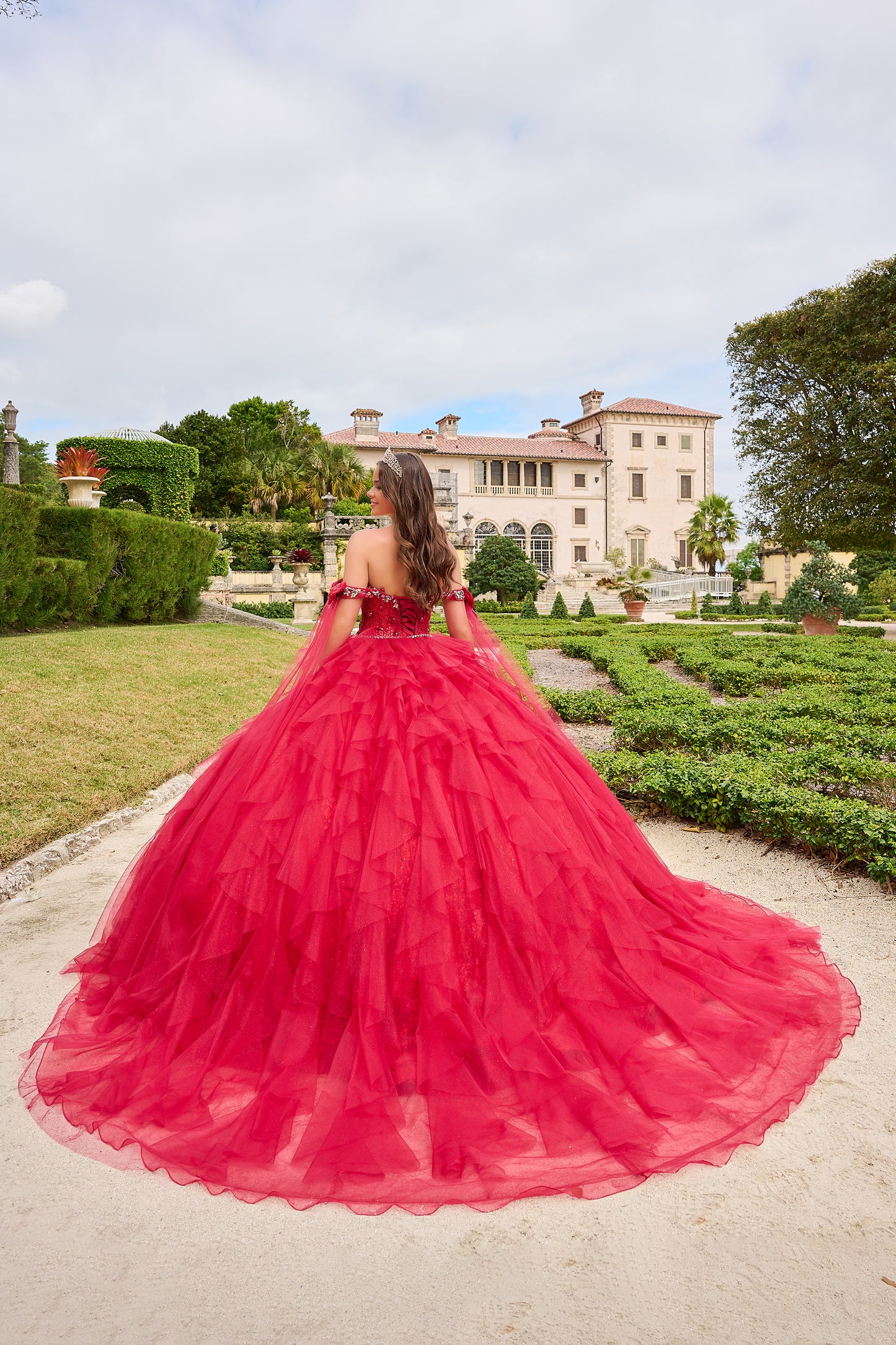 Amarra 54212 Step into enchantment with our beautiful quinceanera gown! Made of luxurious glitter tulle fabric with intricate lace and embroidered patterns, this dress boasts a strapless sweetheart neckline, short sleeves, detachable off-the-shoulder straps, and a cinched waistline for a dreamy silhouette.