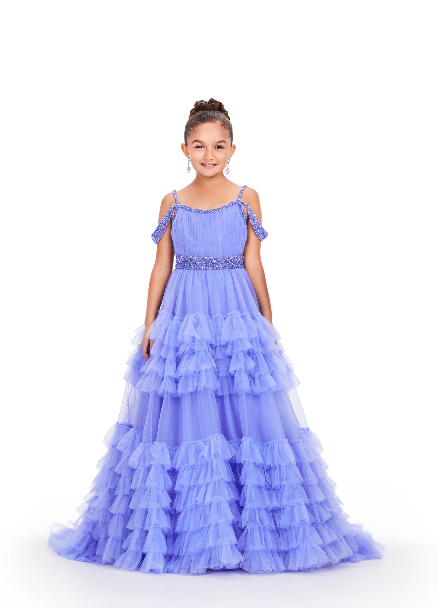 Ashley Lauren 8261 Ruffled Skirt Girls Ballgown Embellished off the Shoulder Straps and Waistline