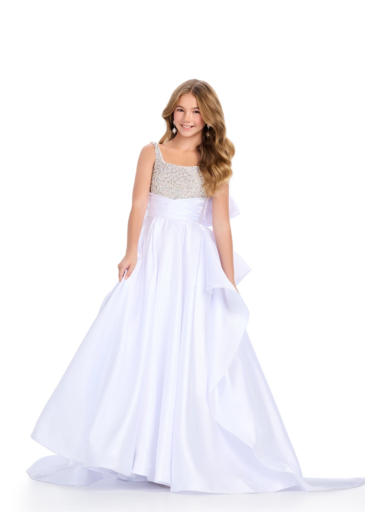 Get ready for a night to remember in the Ashley Lauren 8278 Girls Satin Ballgown. The embellished bodice and delicate spaghetti straps add a touch of elegance to this luxurious dress. Made with high-quality satin, this ballgown promises a comfortable and stunning fit for any special occasion.

Colors:&nbsp; Hot Pink, Orchid, White