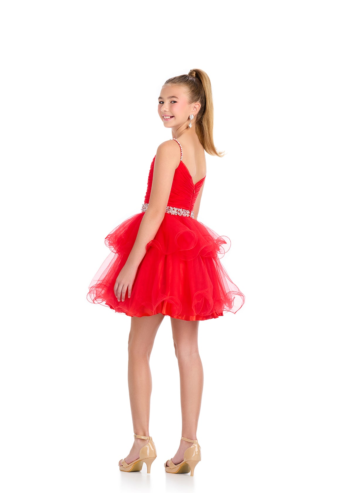 Elevate your little girl's special occasion style with the Ashley Lauren 8279 Girls Short Tulle Cocktail Dress. This stunning dress features delicate embellished spaghetti straps and waistline, adding a touch of glamour to the classic tulle design. Perfect for any formal event or celebration, this dress is a must-have for your child's wardrobe.

Colors:&nbsp; Red, Black, Neon Pink, White

Sizes:&nbsp; 2-16