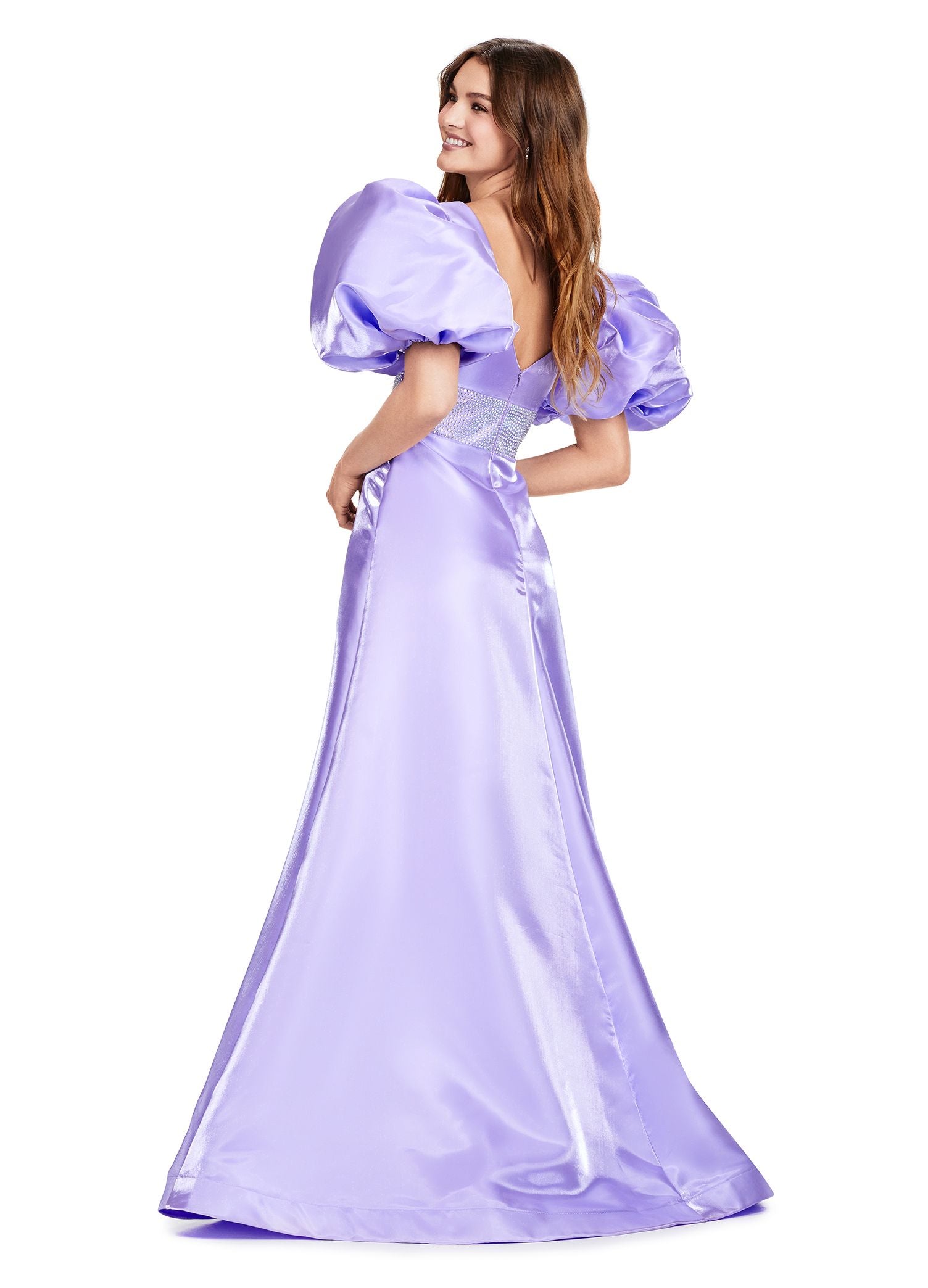 Ashley Lauren 11378 Orchid A-Line Evening Gown with Oversized Puff Sleeves