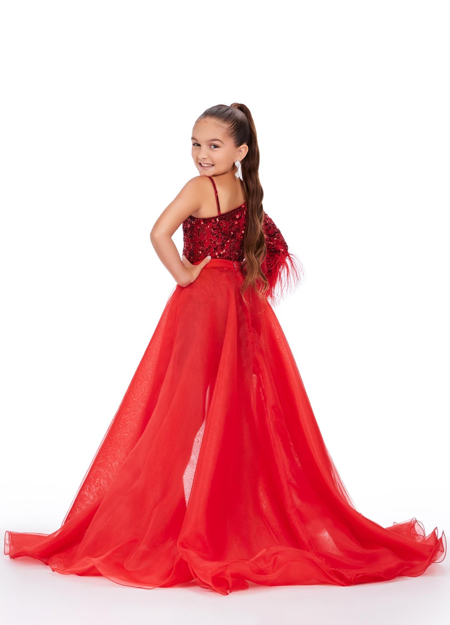 Ashley Lauren Kids 8067 Size 4,12 Red girls Organza Overskirt with Wire Hem Fun Fashion Pageant Girls