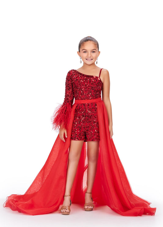 Ashley Lauren Kids 8067 Size 4,12 Red girls Organza Overskirt with Wire Hem Fun Fashion Pageant Girls