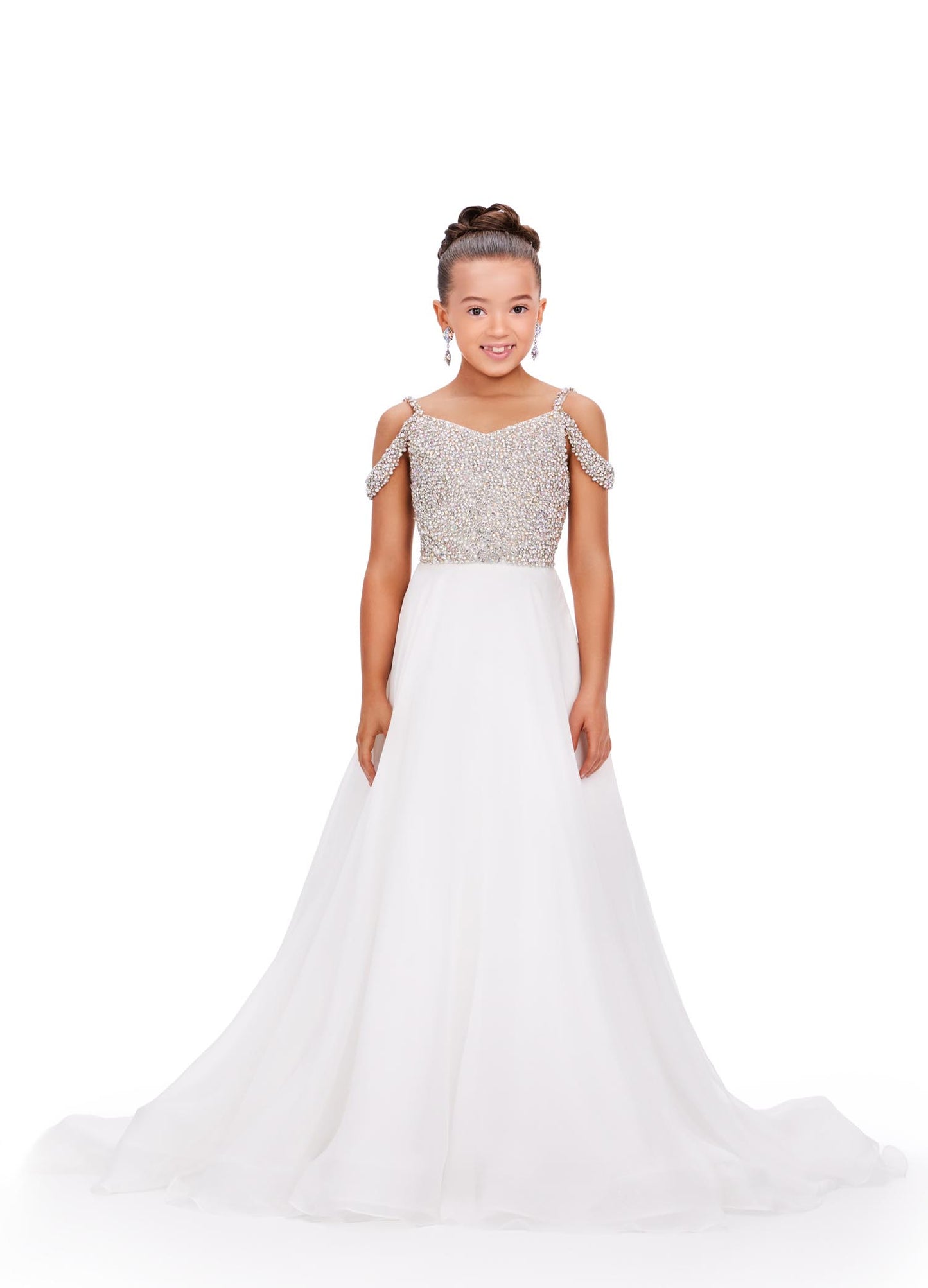 Ashley Lauren Kids 8220 Beaded Bustier A-Line Off The Shoulder Sweetheart Neckline Chiffon Gown. We are obsessed with this elegant gown! The fully beaded bodice features off shoulder straps and a fabulous, flowy chiffon skirt.