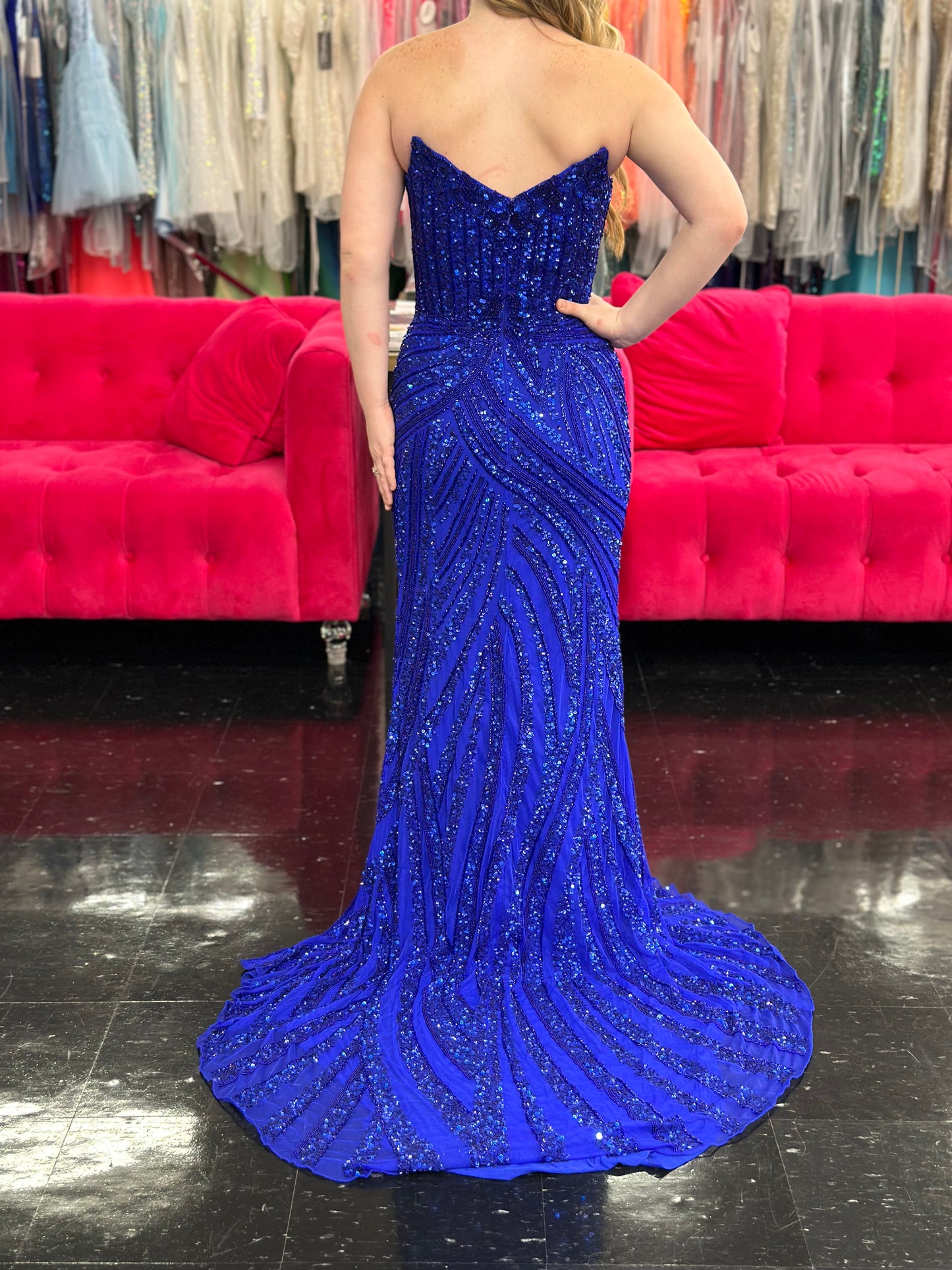 Ashley Lauren 11236 Long Fitted V Neck Slit Beaded Sequin Prom Dress Pageant Gown