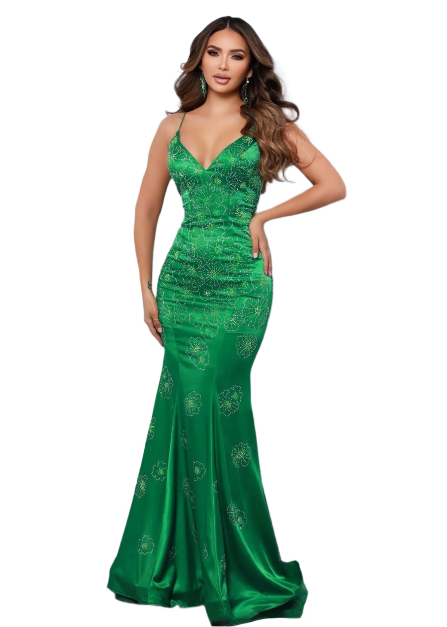 Johnathan Kayne 2510 Long Fitted Jersey Rhinestone Formal Evening Gown V Neck Mermaid  Sizes: 00, 0, 2, 4, 6, 8, 10, 12, 14, 16  Colors: Kelly Green, Royal