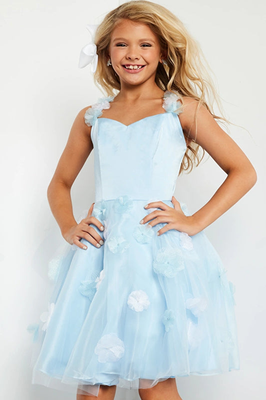 Jovani Kids K25989 Fit And Flare Floral Tulle Sweetheart Neckline Short Girls Dress. The Jovani Kids K25989 is the perfect dress for little ones who love to twirl! This adorable tulle fit and flare dress features a sweetheart neckline and is decorated with beautiful floral embroidery. Ready to sparkle in every occasion!