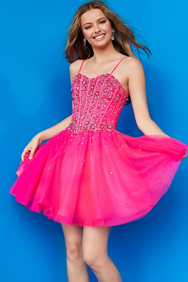 Jovani Kids K59903 Sweetheart Neckline Embellished Bodice Fit And Flare Short Formal Dress. Look your best in the Jovani K59903 dress. Boasting a sweetheart neckline and embellished bodice, this fit and flare short formal dress will be sure to make heads turn. Perfect for any special occasions.