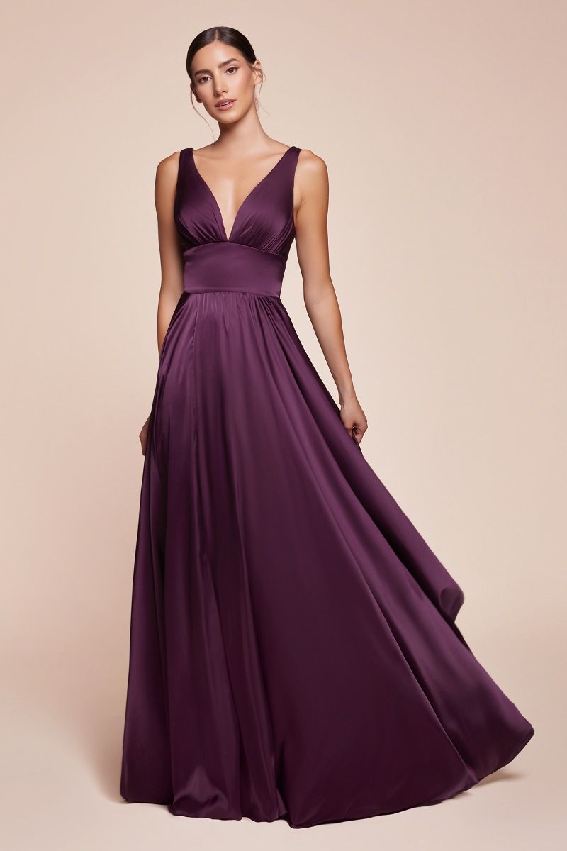 Ladivine 7469 Bridesmaids Dress is an A-line dress features a deep V-neckline and an empire waistline, beautifully crafted from soft satin. The fitted bodice transitions into a gracefully gathered skirt, creating a flattering silhouette. This best seller is ideal for bridesmaids, wedding guests, or formal events, and is both elegant and timeless.