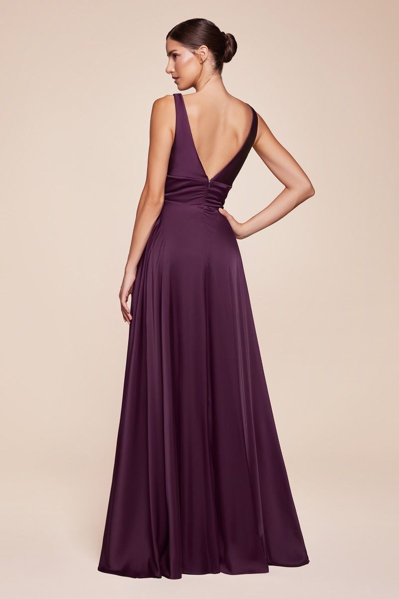 Ladivine 7469 Bridesmaids Dress is an A-line dress features a deep V-neckline and an empire waistline, beautifully crafted from soft satin. The fitted bodice transitions into a gracefully gathered skirt, creating a flattering silhouette. This best seller is ideal for bridesmaids, wedding guests, or formal events, and is both elegant and timeless.