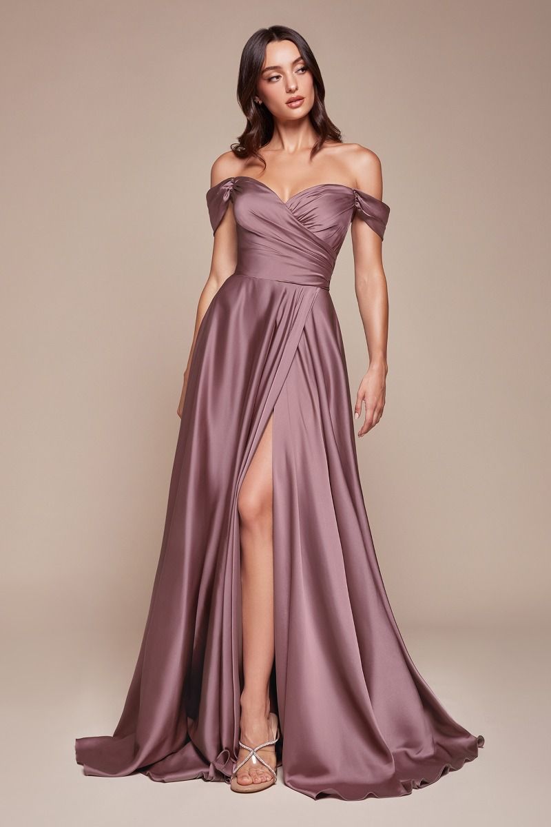 Ladivine 7493 Bridesmaids Dress A Line Soft Satin Maxi Slit Dress off the Shoulder Formal Bridesmaid