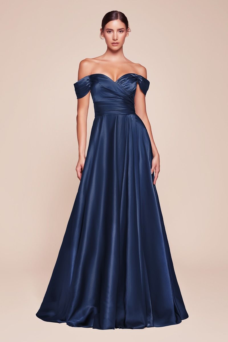 Ladivine 7493 navy bridesmaids dress front