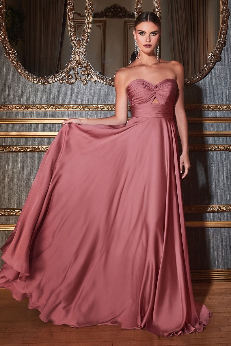 Ladivine 7496 Bridesmaids Dress Strapless A Line Soft Satin Keyhole Gown Mauve Rose