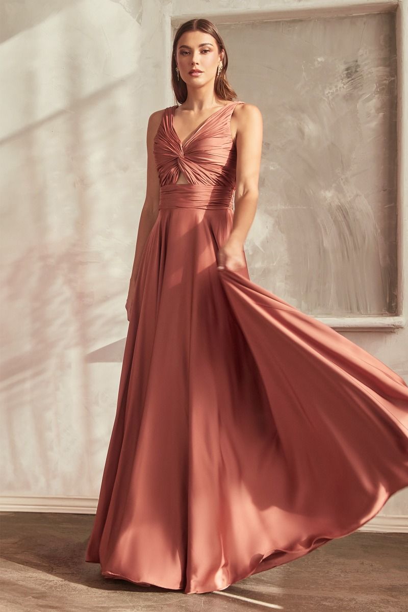 Ladivine 7497 Bridesmaids Dress A line Soft Satin Keyhole Straps sienna