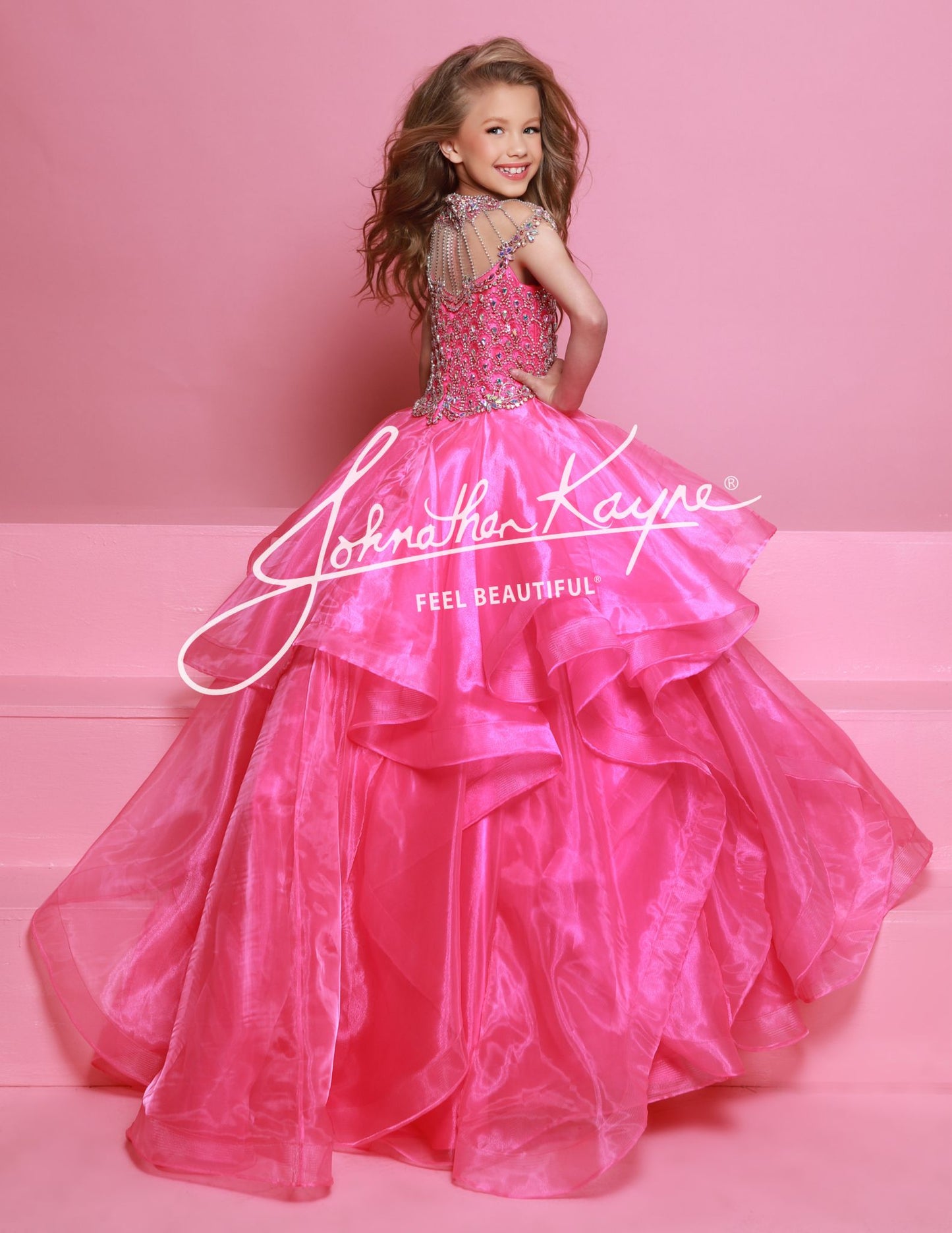 Sugar Kayne C354 Girls Pageant Ballgown Dress Crystal Bodice Layered Organza Skirt Cap sleeve