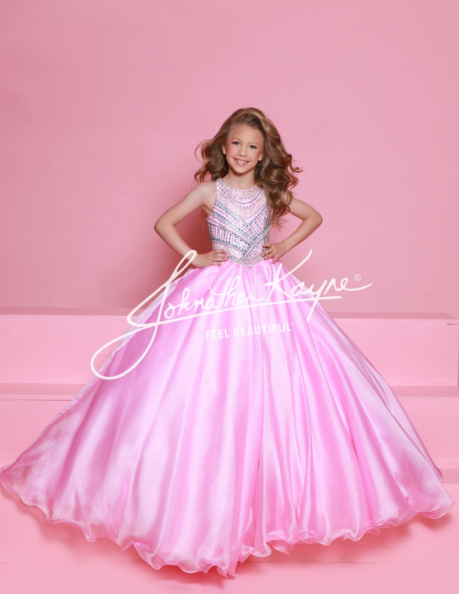 Sugar Kayne C362 Embellished Bodice Girls Pageant Dress High Neckline Organza Long Skirt Princess Waistline