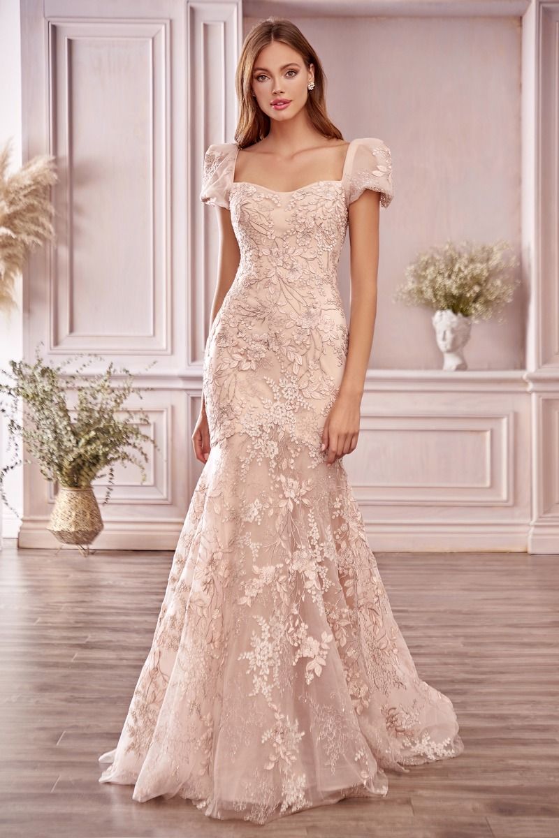 Andrea and Leo A1025 Blume Floral Lace Dress Mermaid Mother of the Bride Groom Puff Sleeve