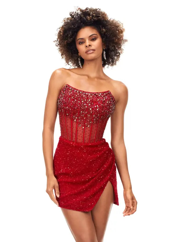 Ashley Lauren 4564 Cocktail Dress Short Sheer Beaded Maxi