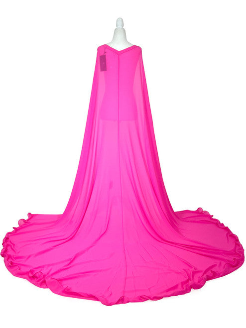 Elevate your formal look with the Marc Defang 2011 Long Chiffon Formal Pageant Cape. This detachable cape features 2 panels for a customizable fit and a stunning chiffon fabric that will flow gracefully as you move. Perfect for pageants, this cape adds that extra touch of elegance to your ensemble.   Ladies ONE SIDE FITS ALL