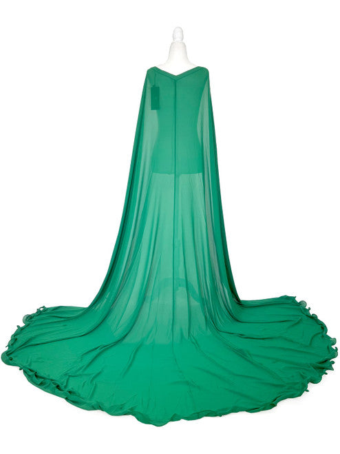 Elevate your formal look with the Marc Defang 2011 Long Chiffon Formal Pageant Cape. This detachable cape features 2 panels for a customizable fit and a stunning chiffon fabric that will flow gracefully as you move. Perfect for pageants, this cape adds that extra touch of elegance to your ensemble.   Ladies ONE SIDE FITS ALL