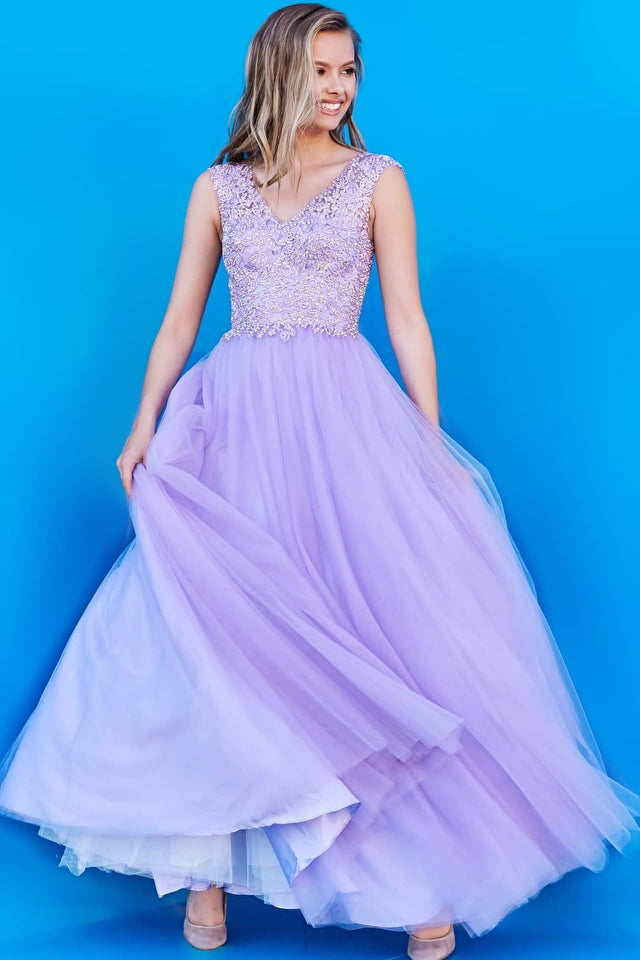 Your princess will dazzle in this gorgeous Jovani Kids K06822 Lilac V-Neck Embroidered Girls Long Ballgown! She'll love the intricate details - and you'll be sure to love the precious photos this dress will make you the envy of all the other parents. Ready for a fairy tale night? Let the magic begin!